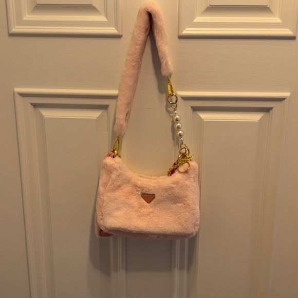 RARE Pink Prada fluffy fuzzy ADORABLE Faux Fur Handbag w/Gold Hardware - Picture 2 of 10